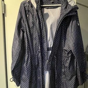 COPY - Blue with white polka dot rain jacket with hood